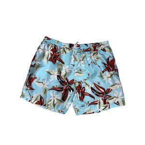 Silk World Blue Swimming Trunks Running Shorts Flowers Pockets Mesh Lining XXL